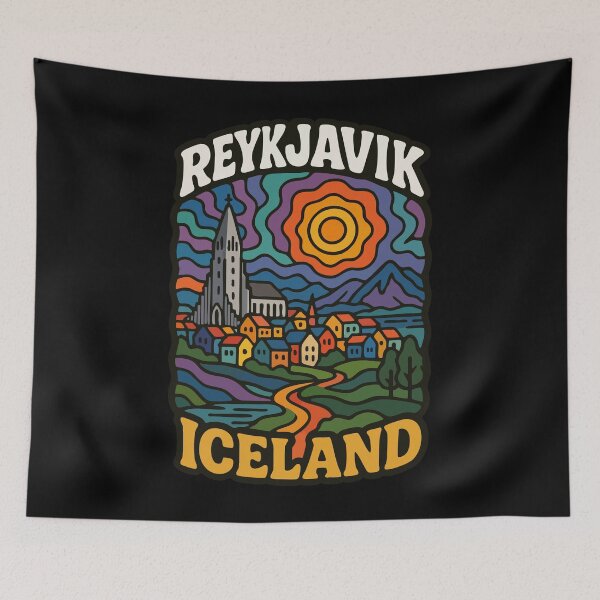 Item preview, Reykjavík Iceland Travel Retro Trippy Art designed and sold by TomFrontierArt.