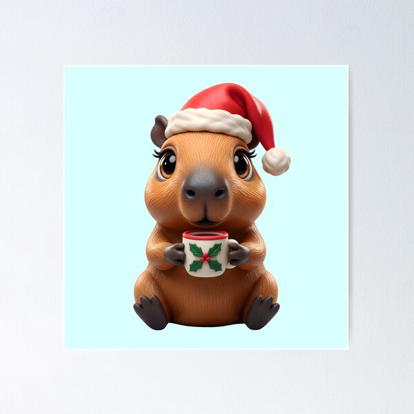 Item preview, Cute Christmas Capybara with Santa Hat and Holiday Mug designed and sold by SeGoArtDesign.