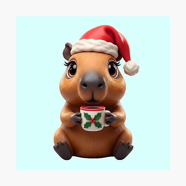 Item preview, Cute Christmas Capybara with Santa Hat and Holiday Mug designed and sold by SeGoArtDesign.