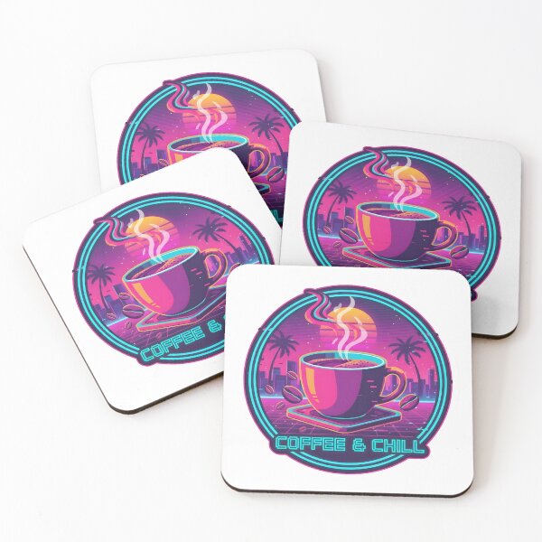 Item preview, Retro Vaporwave Coffee Chill Sticker | Neon Sunset Cafe Aesthetic | 80s Synthwave Drink Art designed and sold by SergioMiklos.
