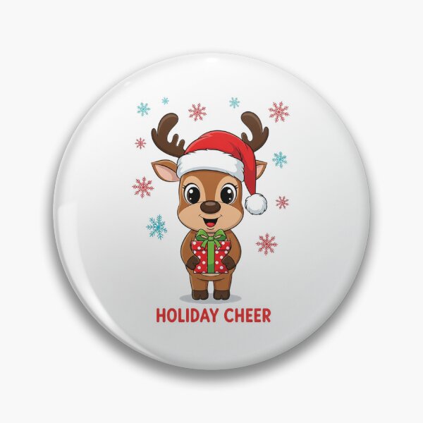 Item preview, Cute Cartoon Reindeer with Santa Hat and Gift – Festive Holiday Cheer Illustration designed and sold by PixelVibe782.