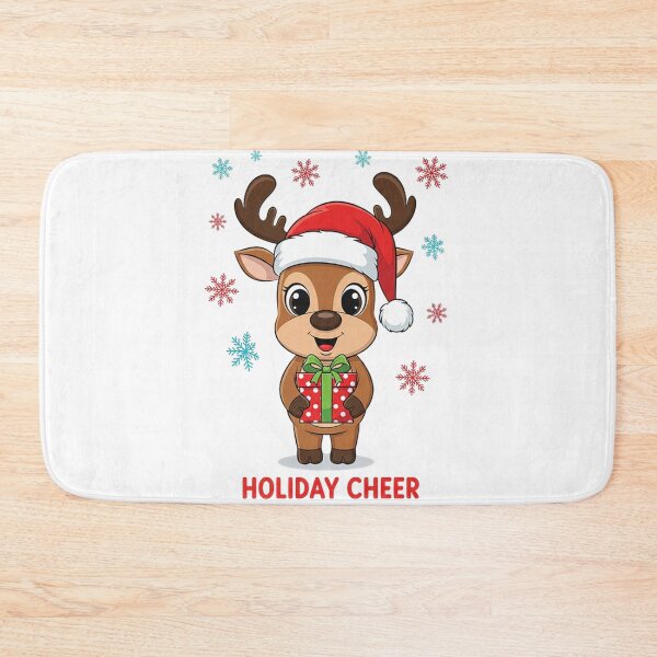 Item preview, Cute Cartoon Reindeer with Santa Hat and Gift – Festive Holiday Cheer Illustration designed and sold by PixelVibe782.