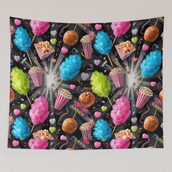 Item preview, Neon Carnival Cotton Candy, Popcorn, and Caramel Apples Pop Pattern designed and sold by MoonlitDoodles1.