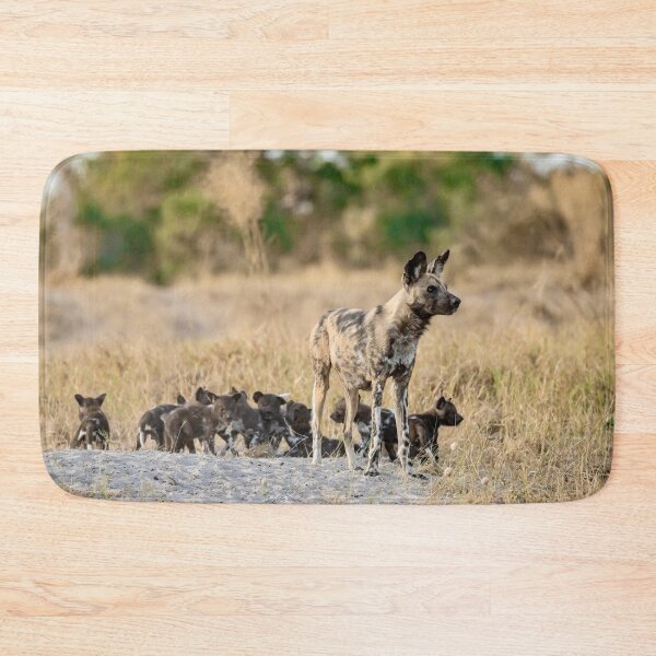 Item preview, African Wild Dog Mother on Watch, Pups at the Den, Savuti, Botswana designed and sold by DavideAntoniani.