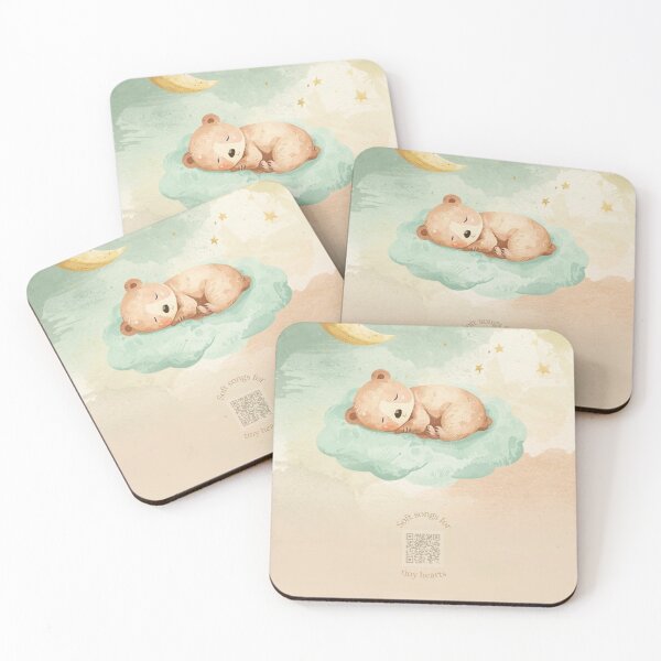 Item preview, Sleeping Baby Bear on Cloud | Watercolor Moon & Stars Nursery Art | Music QR Baby Lullaby Playlist designed and sold by Esterlane.