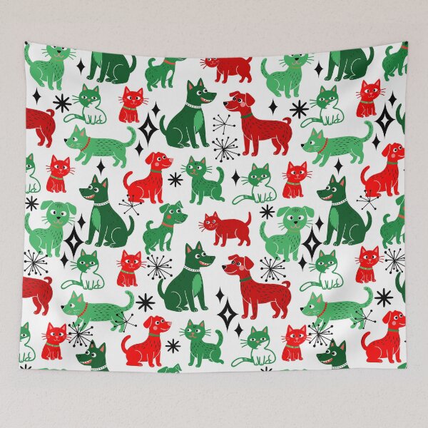 Item preview, Retro Christmas Cats and Dogs Seamless Repeat designed and sold by Sharon Schwalbe.