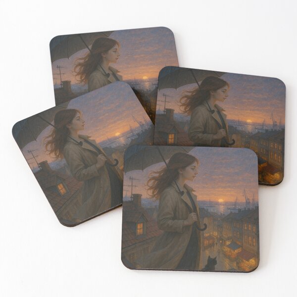 Item preview, City, Umbrella and the Girl – Rooftop Rainy Evening Scene | GGSTCraft designed and sold by ggstcraft.