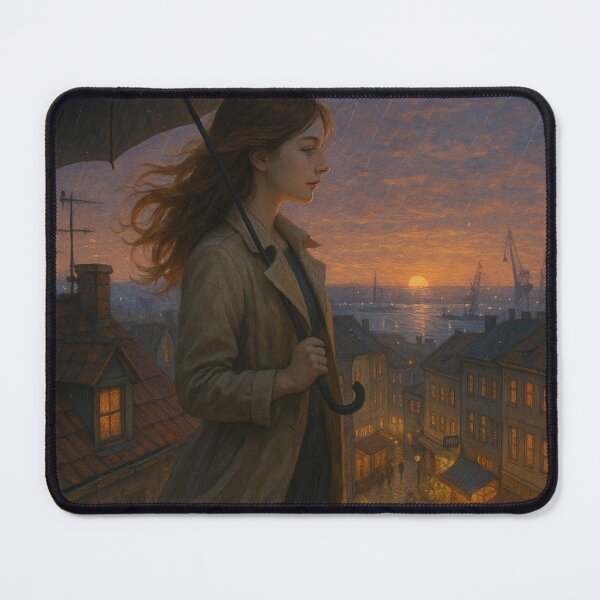 Item preview, City, Umbrella and the Girl – Rooftop Rainy Evening Scene | GGSTCraft designed and sold by ggstcraft.