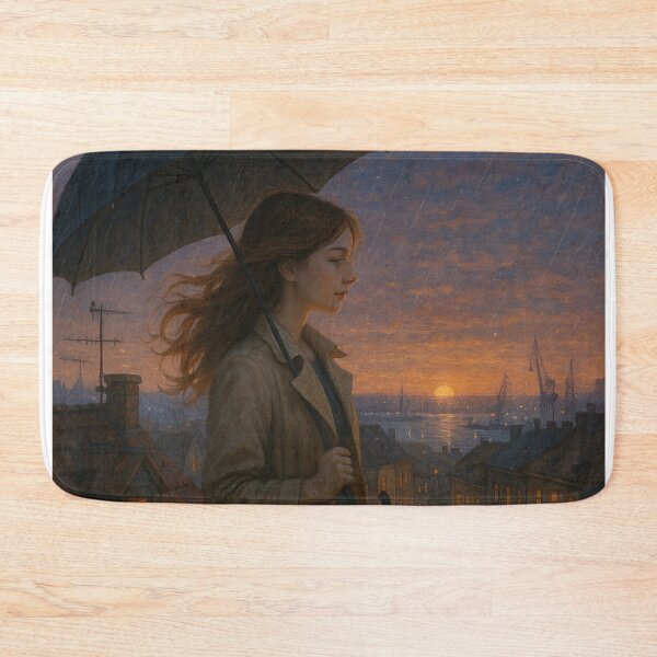 Item preview, City, Umbrella and the Girl – Rooftop Rainy Evening Scene | GGSTCraft designed and sold by ggstcraft.