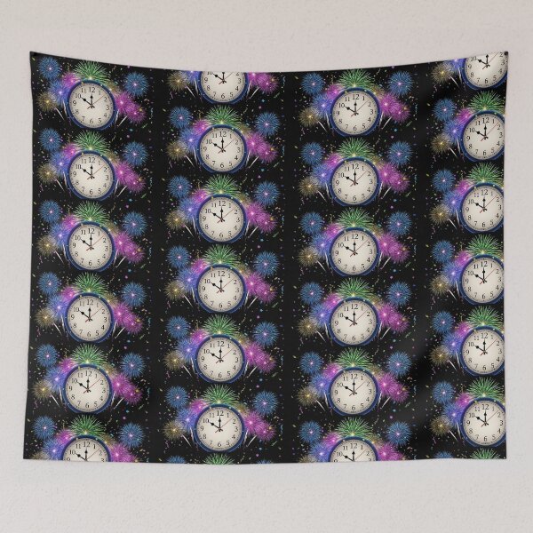 Item preview, Vibrant New Year’s Midnight Clock with Fireworks and Confetti – Festive Celebration Illustration designed and sold by PixelVibe782.