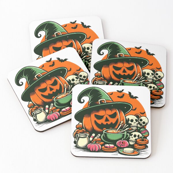 Item preview, Witchy Pumpkin Feast with Skulls and Halloween Potions. designed and sold by The-T-In-Retro.