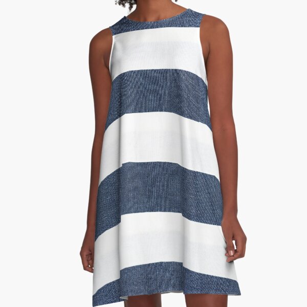 Navy Blue & White Stripes A-Line Dress