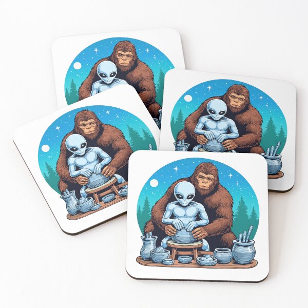 Item preview, Alien and Bigfoot Pottery Night Scene designed and sold by Cats and Other Things.