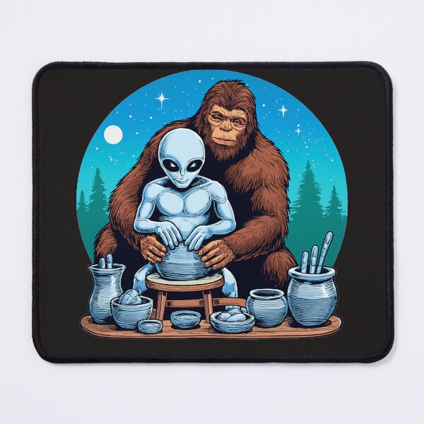 Item preview, Alien and Bigfoot Pottery Night Scene designed and sold by Cats and Other Things.