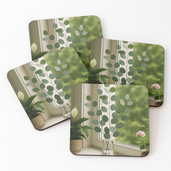 Item preview, Eucalyptus in Vase on Window sill – Calm Still Life  designed and sold by EmeraldeaArt.
