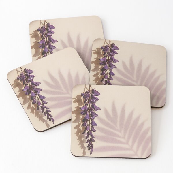 Item preview, Wisteria and Leaf Shadow Play on Beige Wall – Minimal Floral Art designed and sold by EmeraldeaArt.