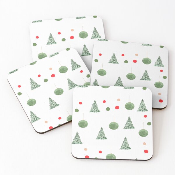 Item preview, Minimalist Watercolor Pattern of Pine Trees and Christmas Ornaments in Classic Green and Red Tones designed and sold by ElizabethCoelho.