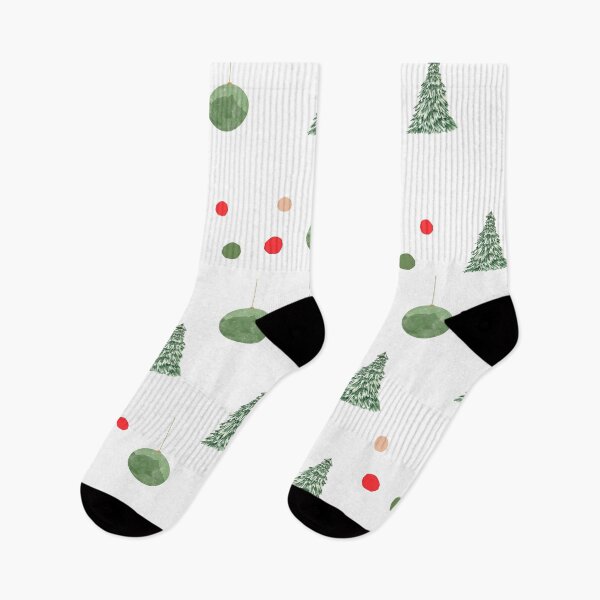 Item preview, Minimalist Watercolor Pattern of Pine Trees and Christmas Ornaments in Classic Green and Red Tones designed and sold by ElizabethCoelho.