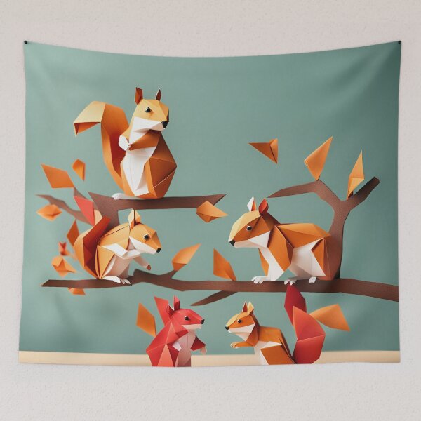Item preview, Origami Art - Nestled Harmony: A Family of Squirrels on a Branch designed and sold by ArtfulFolds.