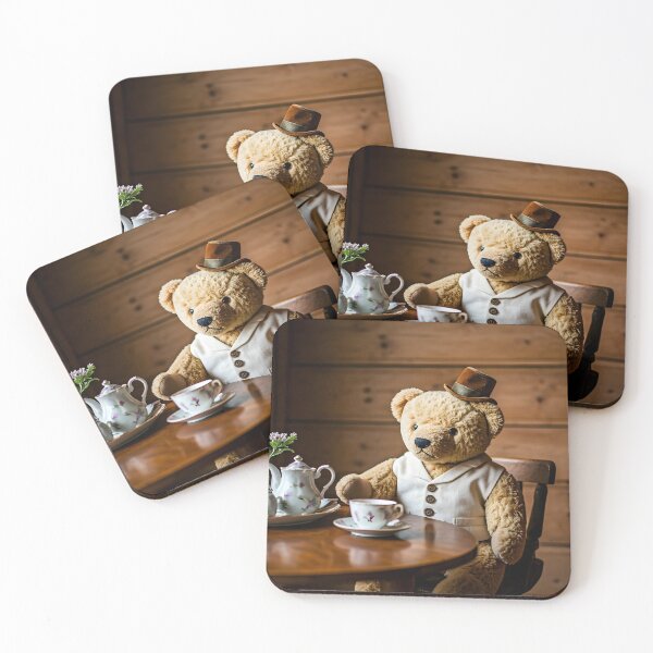 Item preview, Tea Time Companion – Vintage Teddy Bear in a Cozy Cabin designed and sold by PawPrintedArt.