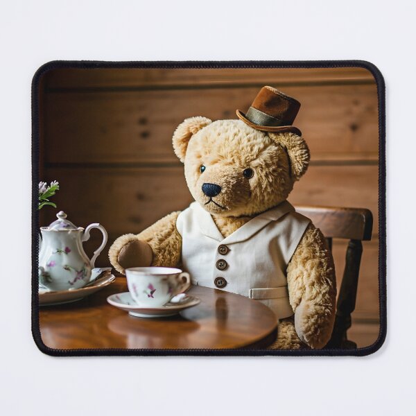 Item preview, Tea Time Companion – Vintage Teddy Bear in a Cozy Cabin designed and sold by PawPrintedArt.
