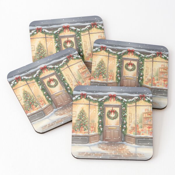 Item preview, Cozy Christmas Shopfront in Watercolor Snow designed and sold by homydesign.
