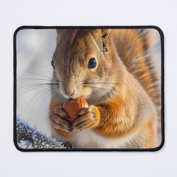 Item preview, Red squirrel holding a hazelnut on a frosty branch designed and sold by homydesign.