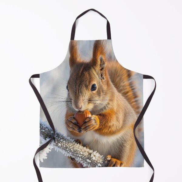 Item preview, Red squirrel holding a hazelnut on a frosty branch designed and sold by homydesign.