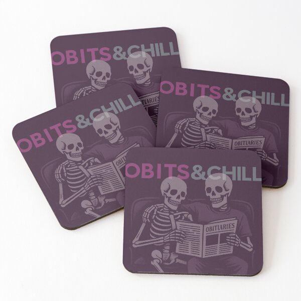 Item preview, OBITS & CHILL – Skeletons Reading Obituaries on the Couch designed and sold by Little Happies.