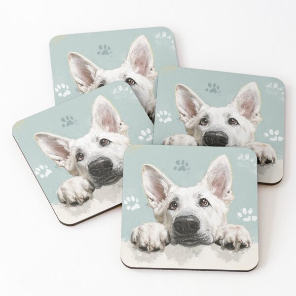Item preview, White German Shepherd Peaking over Wall 01 designed and sold by Elisabeth Lucas.