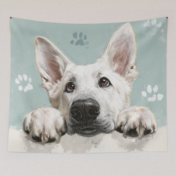 Item preview, White German Shepherd Peaking over Wall 01 designed and sold by Elisabeth Lucas.