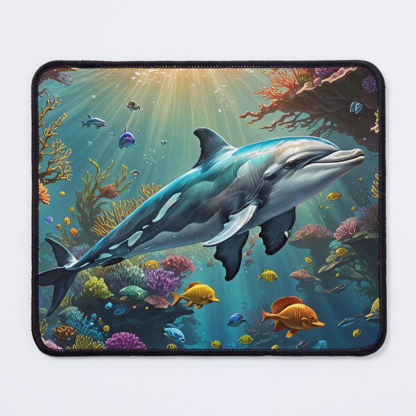Item preview, Majestic Dolphin Swimming in Vibrant Sunlit Coral Reef Art designed and sold by Snap2Art.