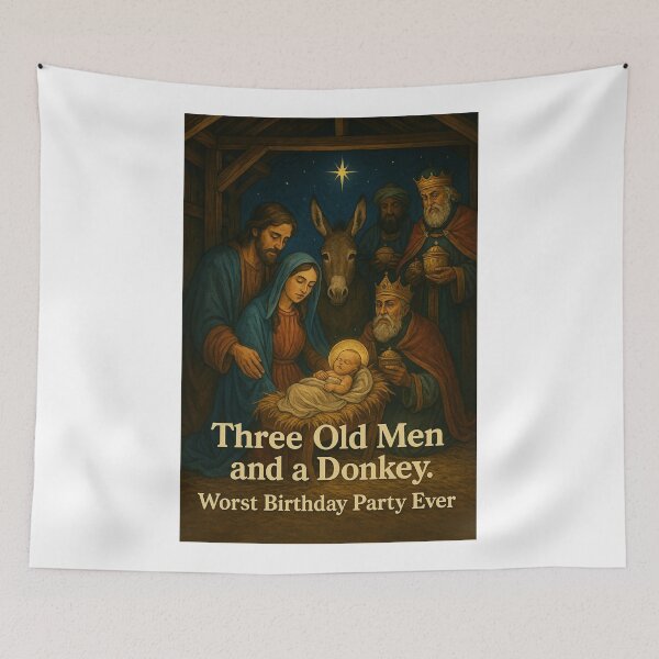 Item preview, Realistic Nativity Scene with “Worst Birthday Party Ever” Christian Humor designed and sold by Aryabek.