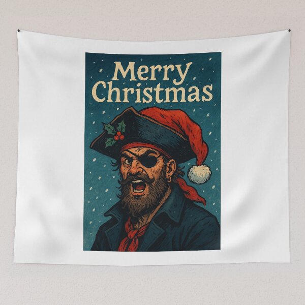 Item preview, Christmas Pirate with Eyepatch, Santa Hat, and Holly designed and sold by Aryabek.