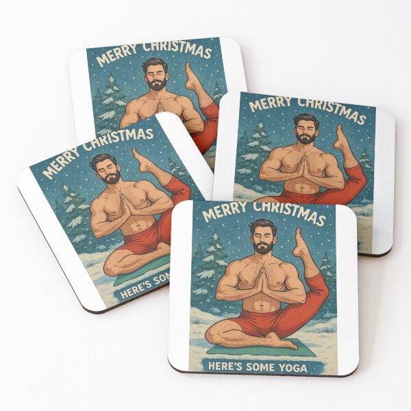 Item preview, Gay Holiday Christmas Yoga Santa in Winter Forest designed and sold by Aryabek.