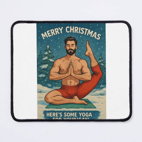 Item preview, Gay Holiday Christmas Yoga Santa in Winter Forest designed and sold by Aryabek.