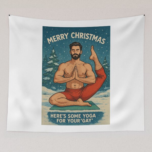 Item preview, Gay Holiday Christmas Yoga Santa in Winter Forest designed and sold by Aryabek.