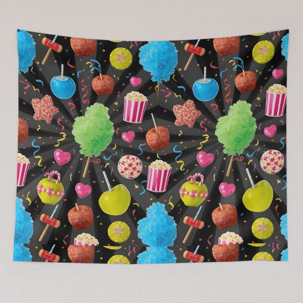 Item preview, Vibrant Candy Apples and Cotton Candy Burst on Dark Background designed and sold by MoonlitDoodles1.