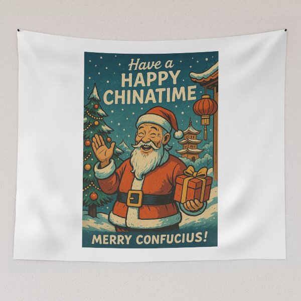 Item preview, Confucius Santa Card with Chinese Pagoda and Lantern designed and sold by Aryabek.