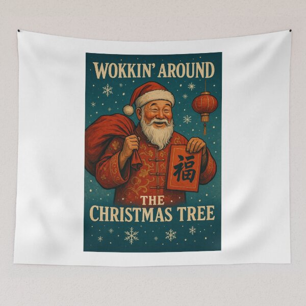 Item preview, Chinese-Inspired Santa Card with Fu Symbol and Lantern designed and sold by Aryabek.
