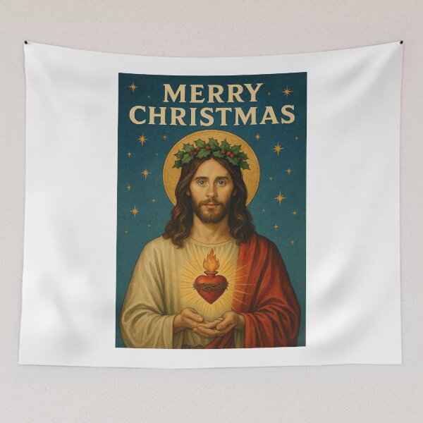 Item preview, Sacred Heart Christmas Card Featuring Jared Leto Jesus Portrait designed and sold by Aryabek.