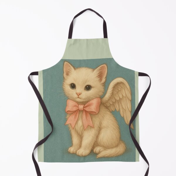 Item preview, A gentle angel kitten with wings and a peach bow designed and sold by The Silly Goose Studio.