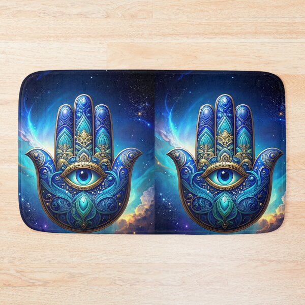 Item preview, Cosmic Boho Hamsa Hand in Blue, Turquoise, and Gold designed and sold by PEACELOVERSART.