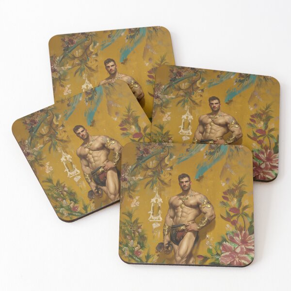 Item preview, Muscular male, gold and flowers designed and sold by ChanningsPinups.