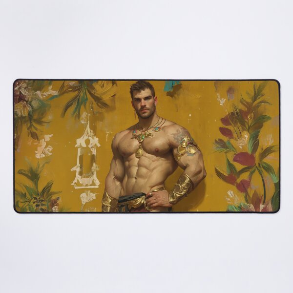 Item preview, Muscular male, gold and flowers designed and sold by ChanningsPinups.