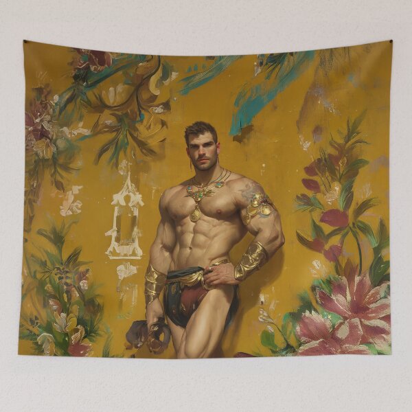 Item preview, Muscular male, gold and flowers designed and sold by ChanningsPinups.