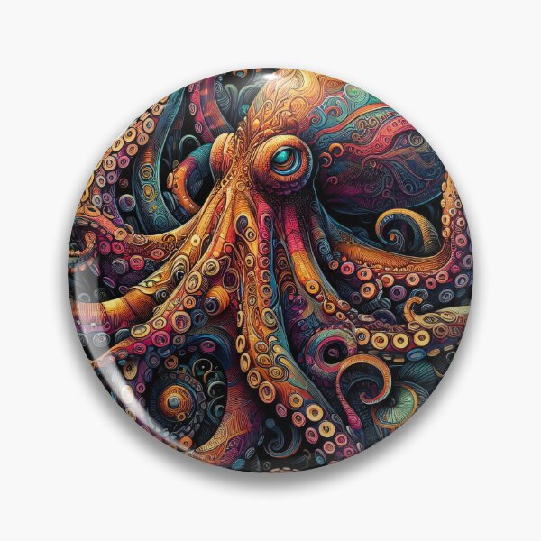 Item preview, A vibrant octopus, intricately detailed with swirling patterns and vibrant colors, stands out against a black background designed and sold by homydesign.