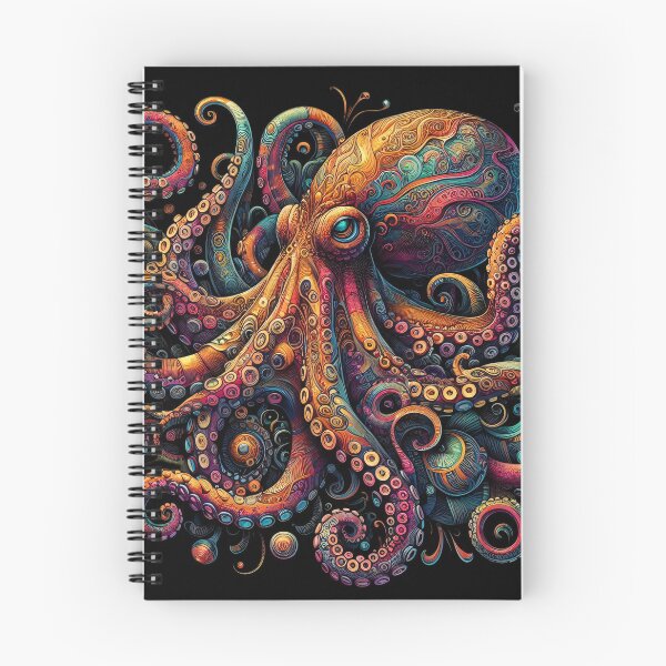 Item preview, A vibrant octopus, intricately detailed with swirling patterns and vibrant colors, stands out against a black background designed and sold by homydesign.
