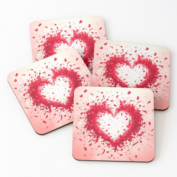 Item preview, A heart shape formed from red confetti against a lighter red background, with scattered pieces around designed and sold by homydesign.