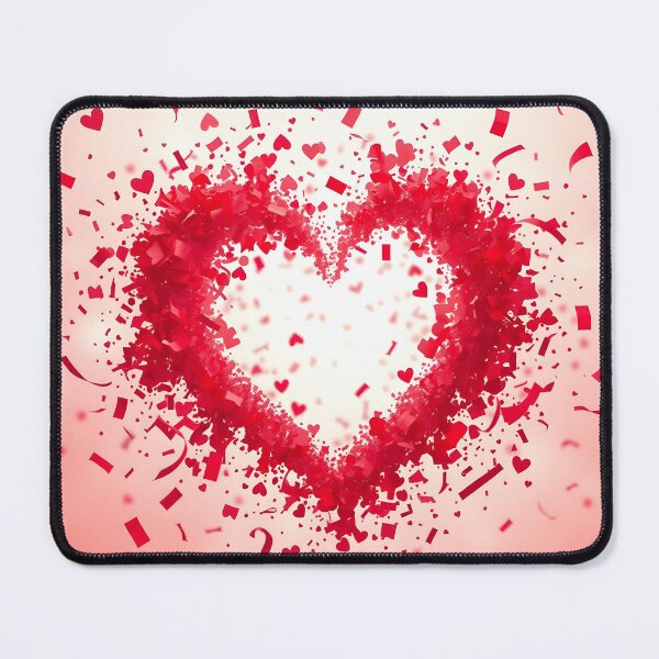 Item preview, A heart shape formed from red confetti against a lighter red background, with scattered pieces around designed and sold by homydesign.